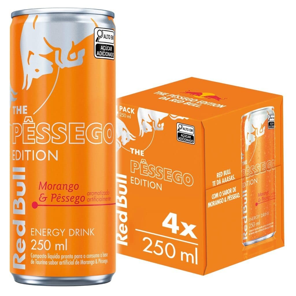 Pack de 4 latas Red Bull Energético, Morango e Pêssego, 250ml