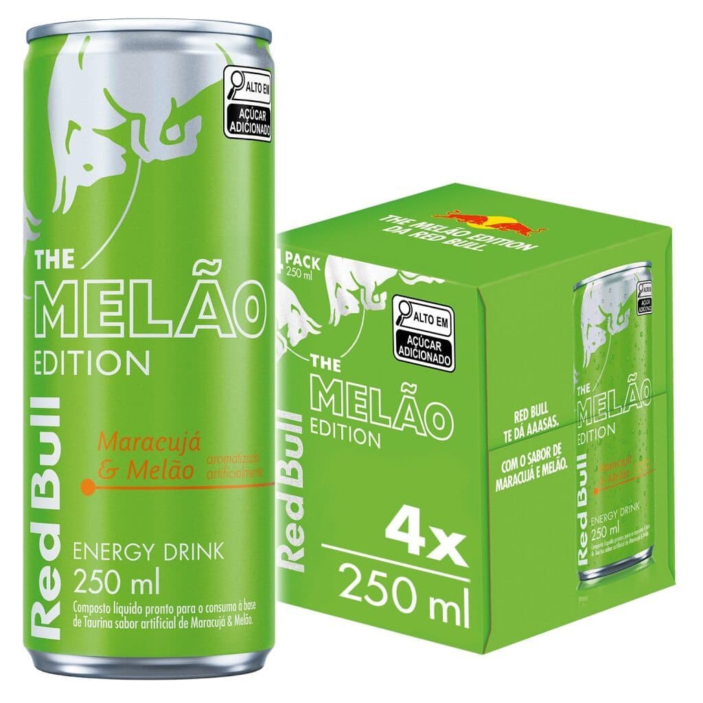 Pack de 4 latas Red Bull Energético, Maracujá e Melão, 250ml