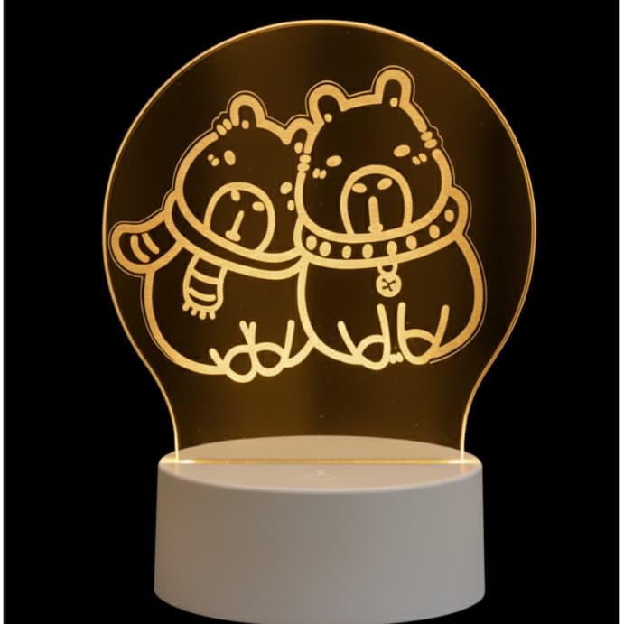 Luminária LED Capivaras Fofas Abraçadas 3D Abajur Decoração Quarto Presente Infantil Decoração
