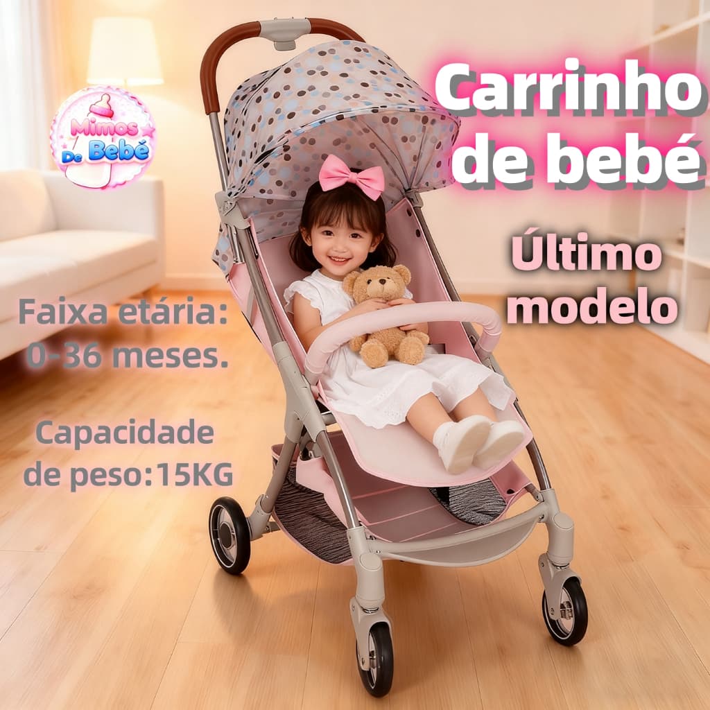 Carrinho De Bebê Guarda-sol Dobrável Com Bolsa De Armazenamento E Cesta Reclinação Em Vários AngulosDireção Silenciosa