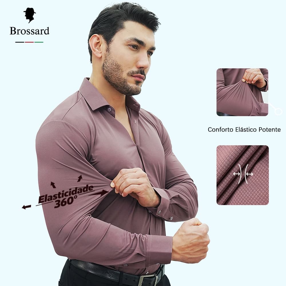 Camisa Social Masculina Slim fit Luxo Não Amassa Elastano - Blusa Xadrez Malha Manga Longa Elegante