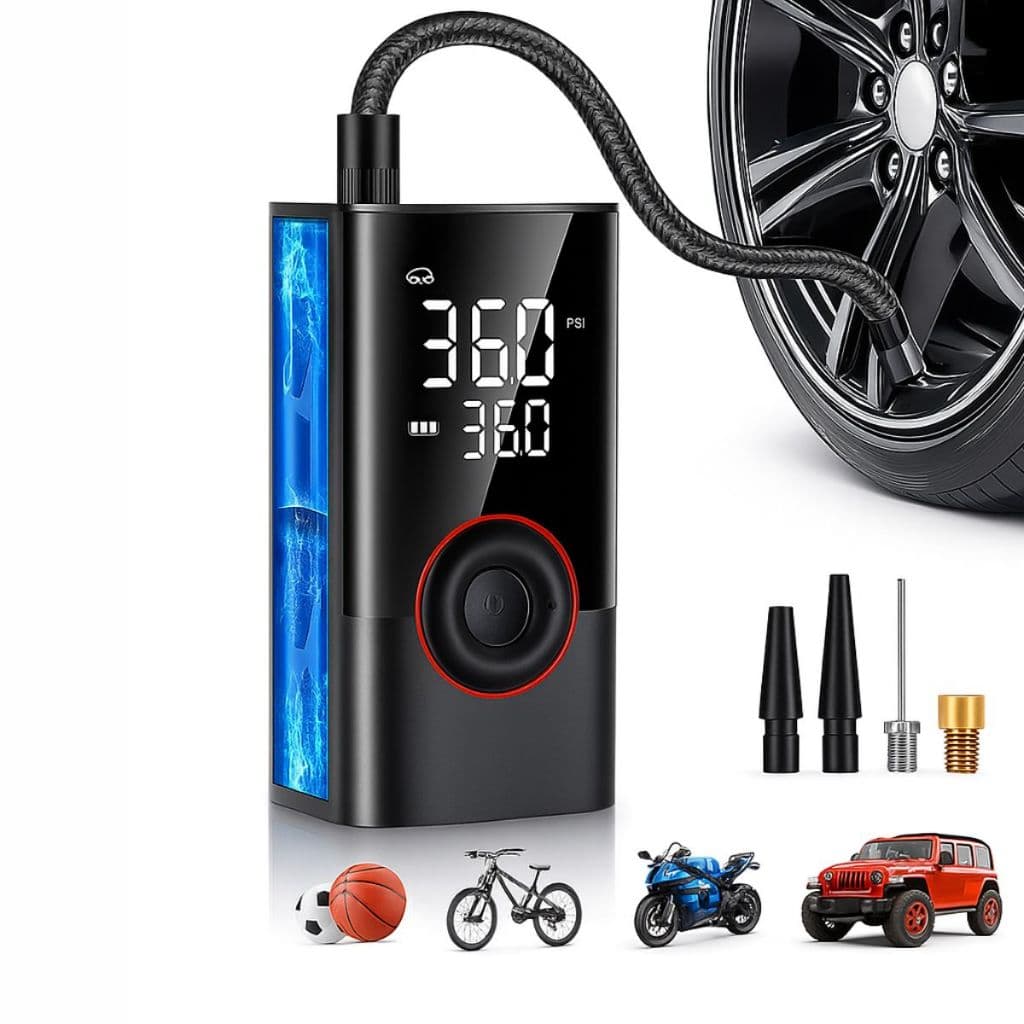 Bomba de Ar Calibrador Digital Portátil Recarregável com Powerbank Compressor Elétrico para carro, moto, bicicleta