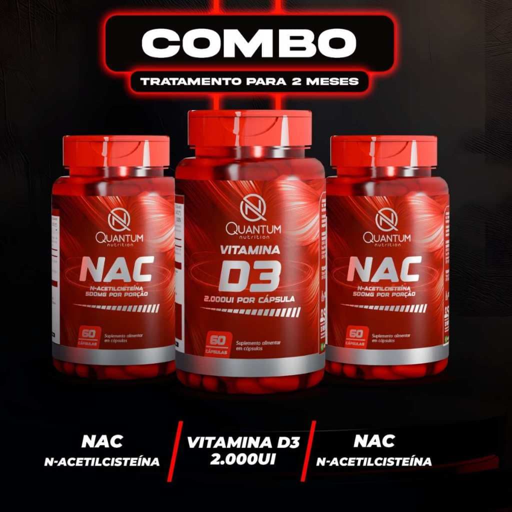 kit 2 Nac N-acesrilcisteina + 1 vitamina d3 suplemento alimentar 180 CAPSULAS