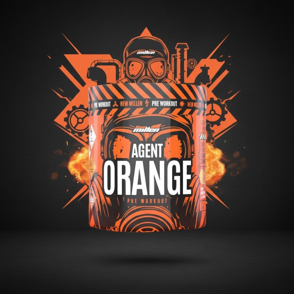 Pré-Treino Agent Orange New Millen 250g – 400mg Cafeína, Energia Explosiva e Foco Máximo nos Treinos