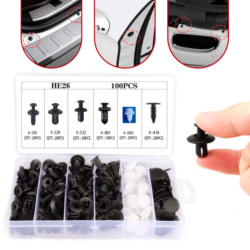 Kit Grampos e Presilhas Automotivas com 100 Peças + Estojo Organizador Universal Reforçado