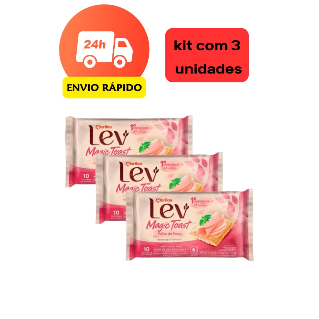 Kit com 3 Unidades Torrada Lev Magic Toast Marilan Peito de Peru 110g Snack , lanche Saudável