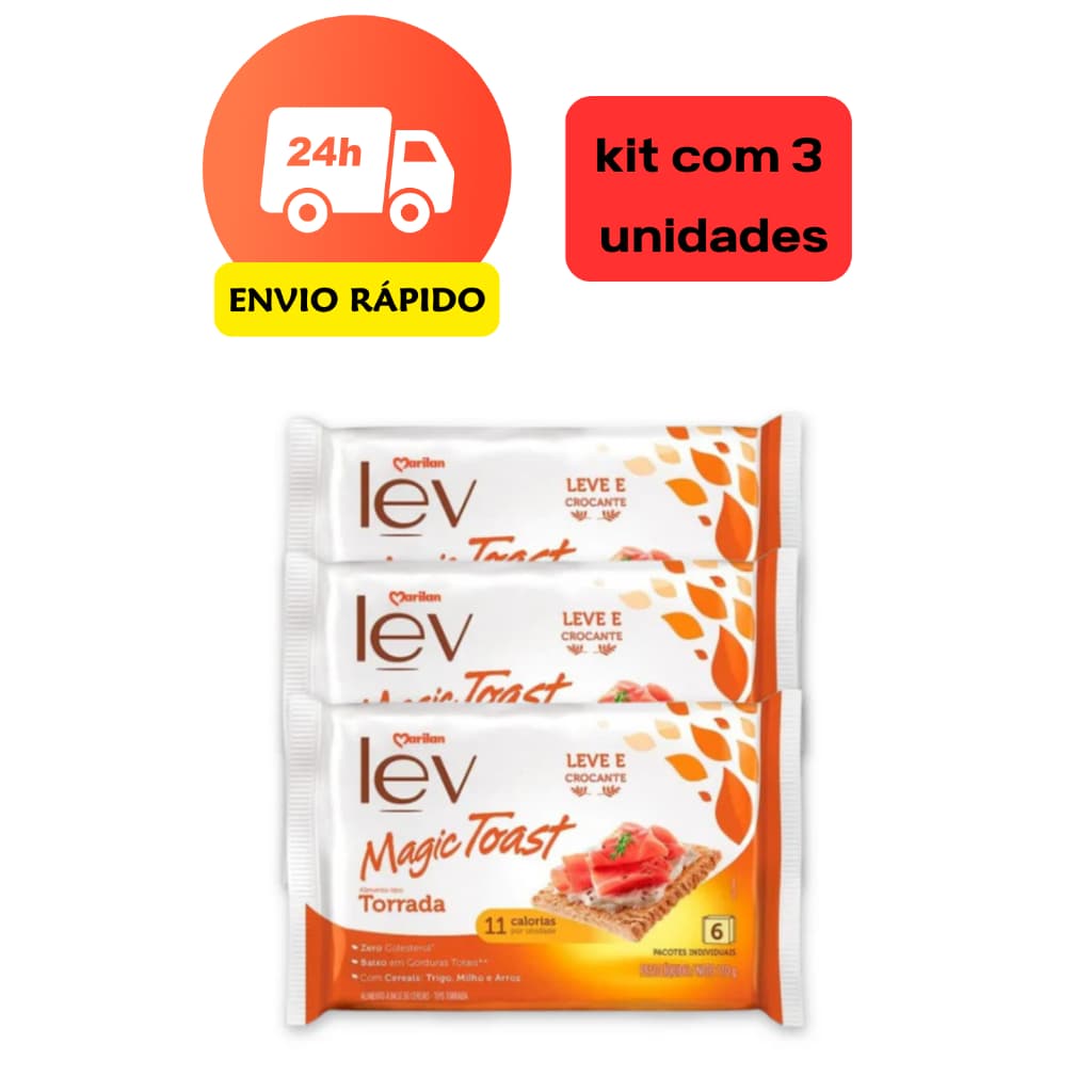 Kit com 3 Unidades Torrada Lev Magic Toast Marilan Original 110g – Crocante, Leve e Saudável
