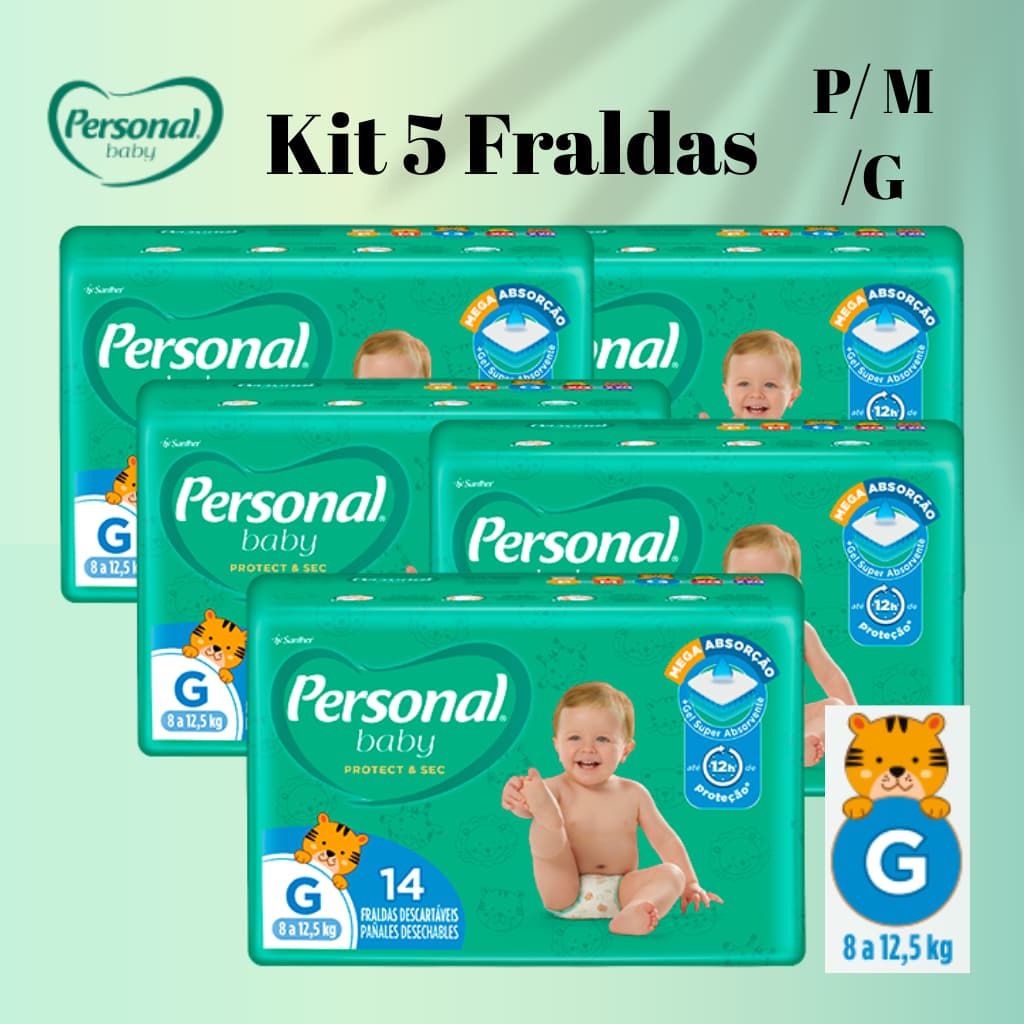 Promoção Kit 5 Pacotes Fraldas Descartáveis Personal Jumbinho Tamanho G