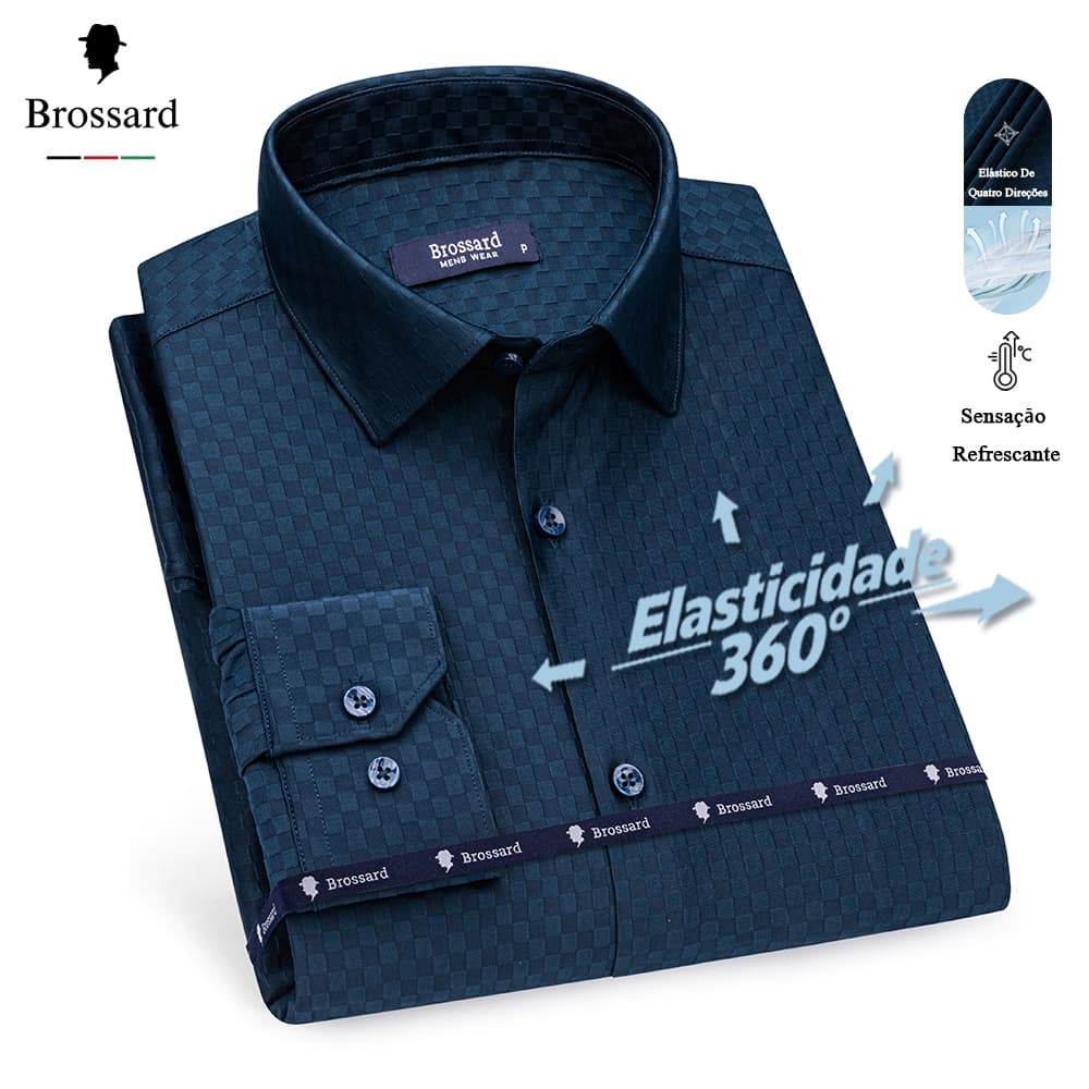 Camisa Social Masculina Slim Não Amassa e Elastano, Blusa Manga Longa Xadrez Malha Moda Premium