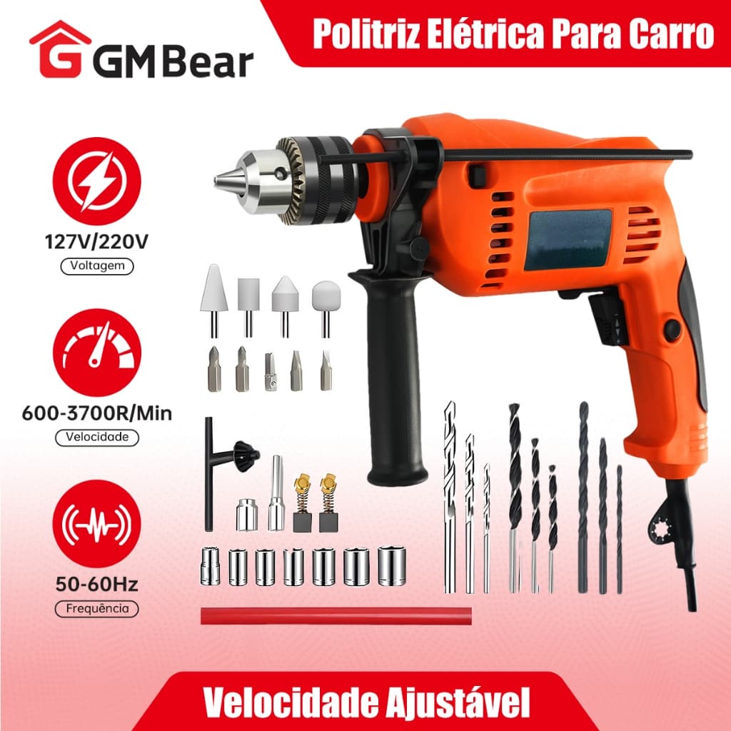 GM Bear Profissional Parafusadeira Furadeira Impacto, Kit de combinação de martelo/broca rotatório,laranja 127V/220V