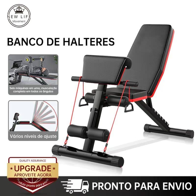 Banco de Supino Multifuncional Regulável Dobrável para Halteres, Banco de Musculação para Academia Doméstica