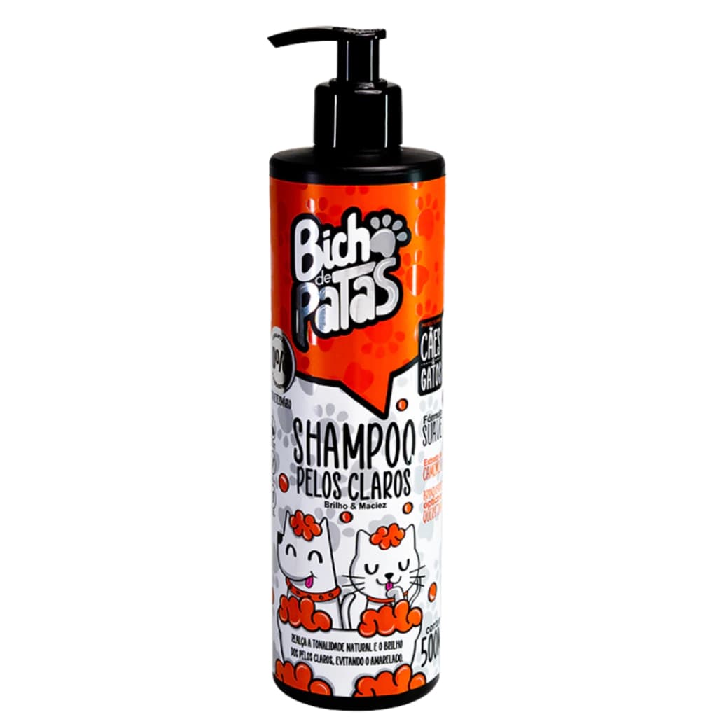 Shampoo Para Cachorro e Gato Pelos Claros Bicho de Patas Pelos Macios e Cheirosos 500ml