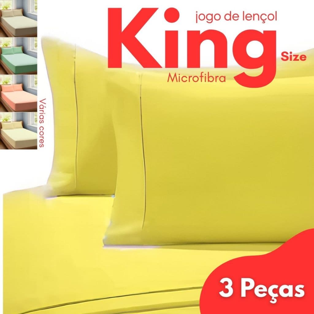 Jogo de Lençol Cama Solteiro Casal Queen King 3 Peças Liso 1,93m x 2,03m x 30cm - DIVERSAS CORES