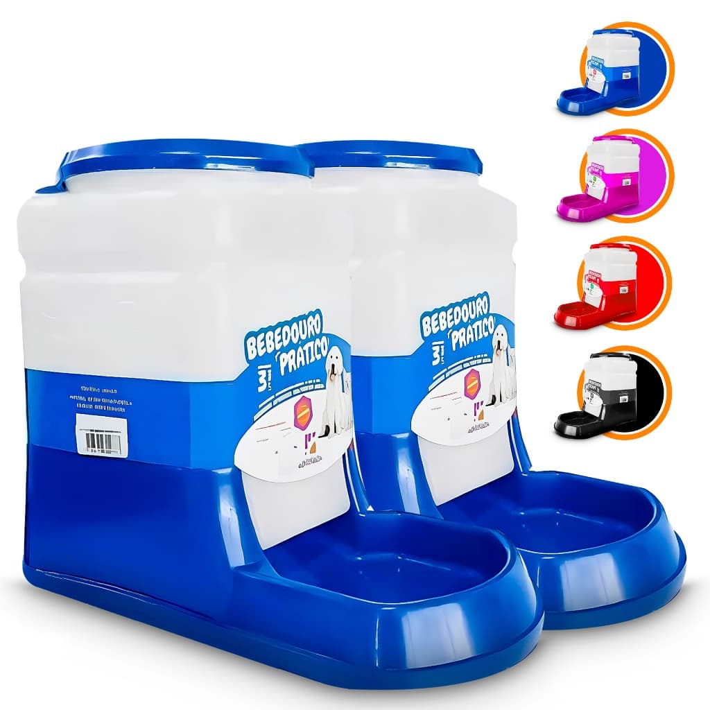 Kit 2 Un Bebedouro Comedouro Automático P/ Cachorro E Gato Prático Para Ração E Água Pet 3 Litros Plástico Várias Core
