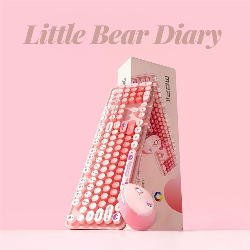 Teclado Sem Mouse COM FIO Little bear Diary Geezer Fofo Várias Cores Tecla redonda tons pasteis