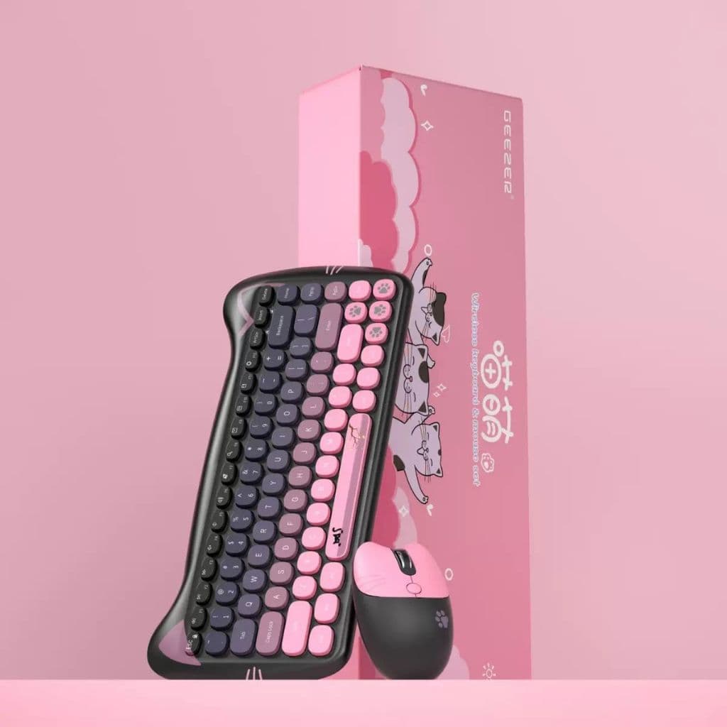Gatinho Fofo Teclado e Mouse Sem Fio USB Colorido Candy Macio e Confortável  Para Pc Notbook Cores