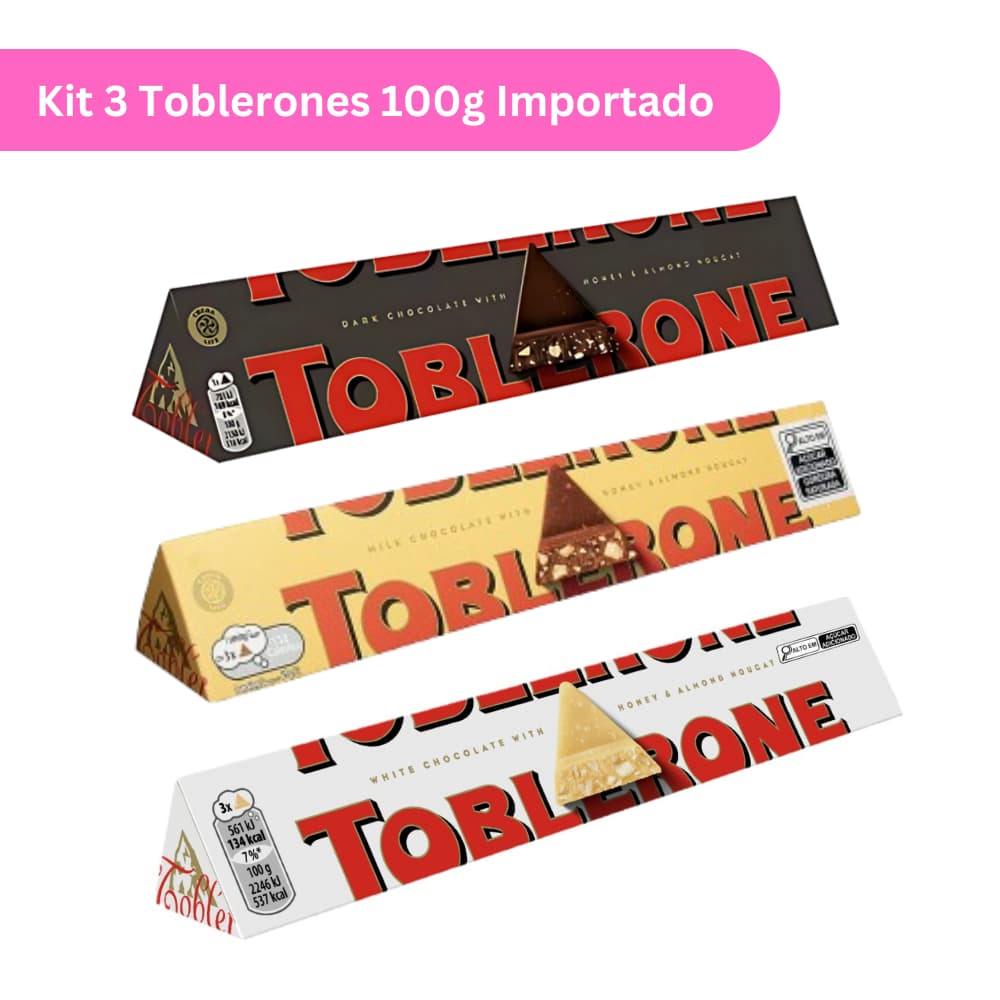 Kit 3 Toblerones Importados 100g Toblerone Dark White e Ao Leite