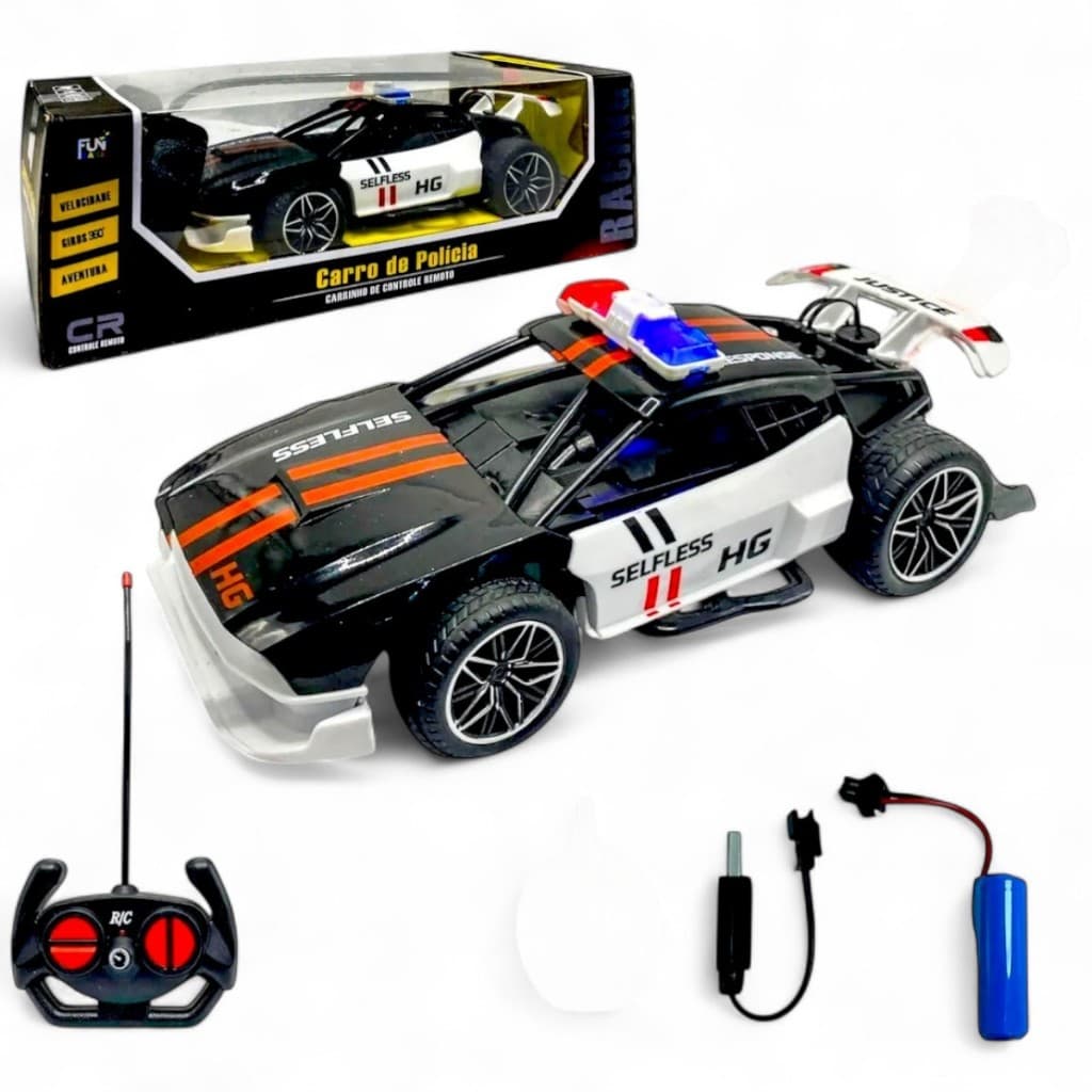 Carrinho de Polícia Controle Remoto Recarregável Sprint Com Luz Brinquedo