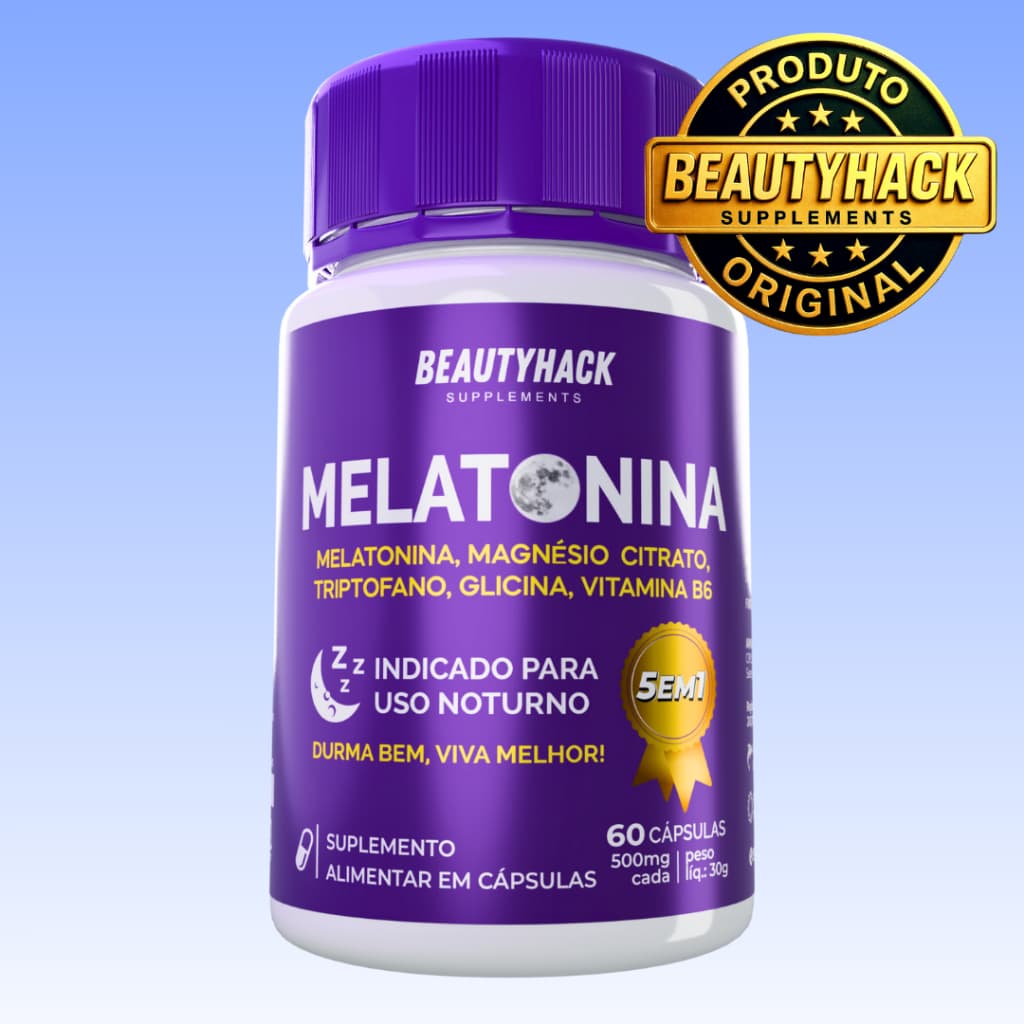 Melatonina 5 em 1 com Magnésio, Triptofano, Glicina, Vitamina B6 - 60 cápsulas - Envio Imediato