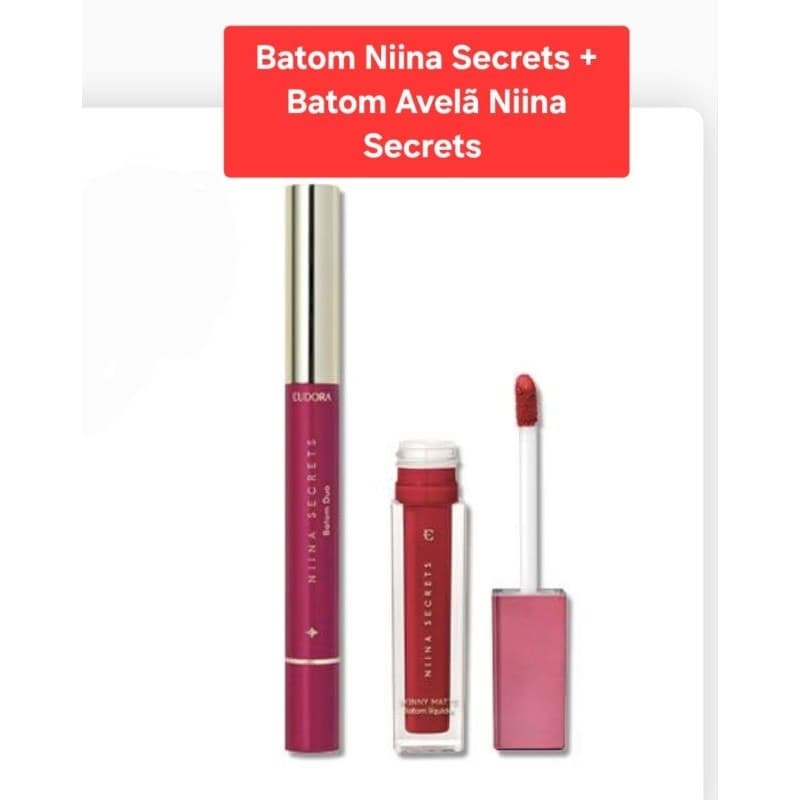 Combo Niina Secrets Batom Líquido Skinny Matte Verm Hibisco + Batom Duo Perfect Match Avelã