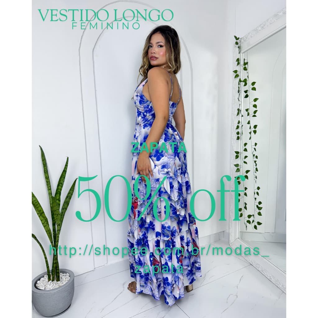 VESTIDO LONGO FEMININO, VESTIDO LONGO, VESTIDO DE ALÇA, VESTIDO CON ESTAPA .