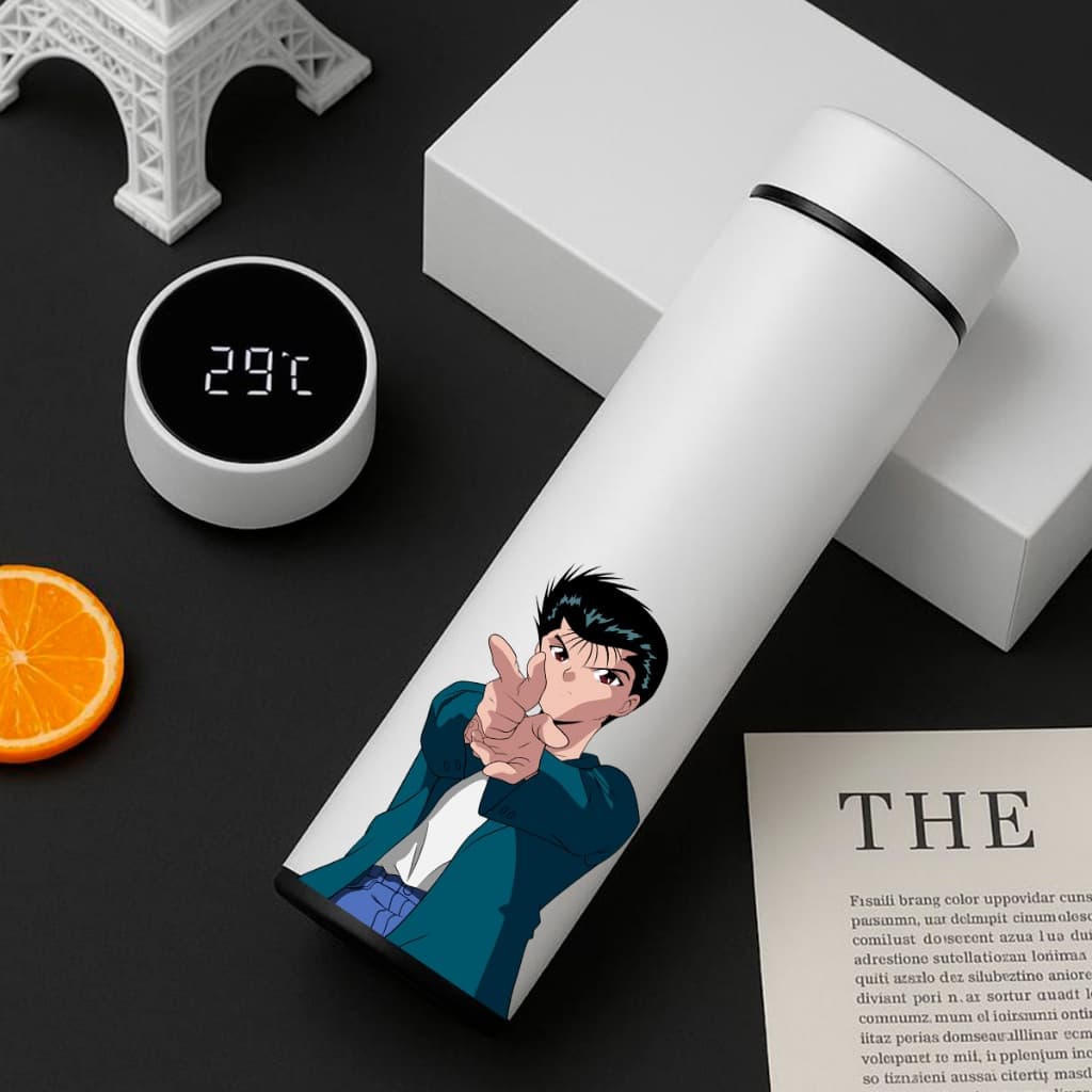 Garrafa Termica Anime Yu Yu Hakusho Hiei Inox 500ml Led Digital Termometro Personalizada Com O Nome