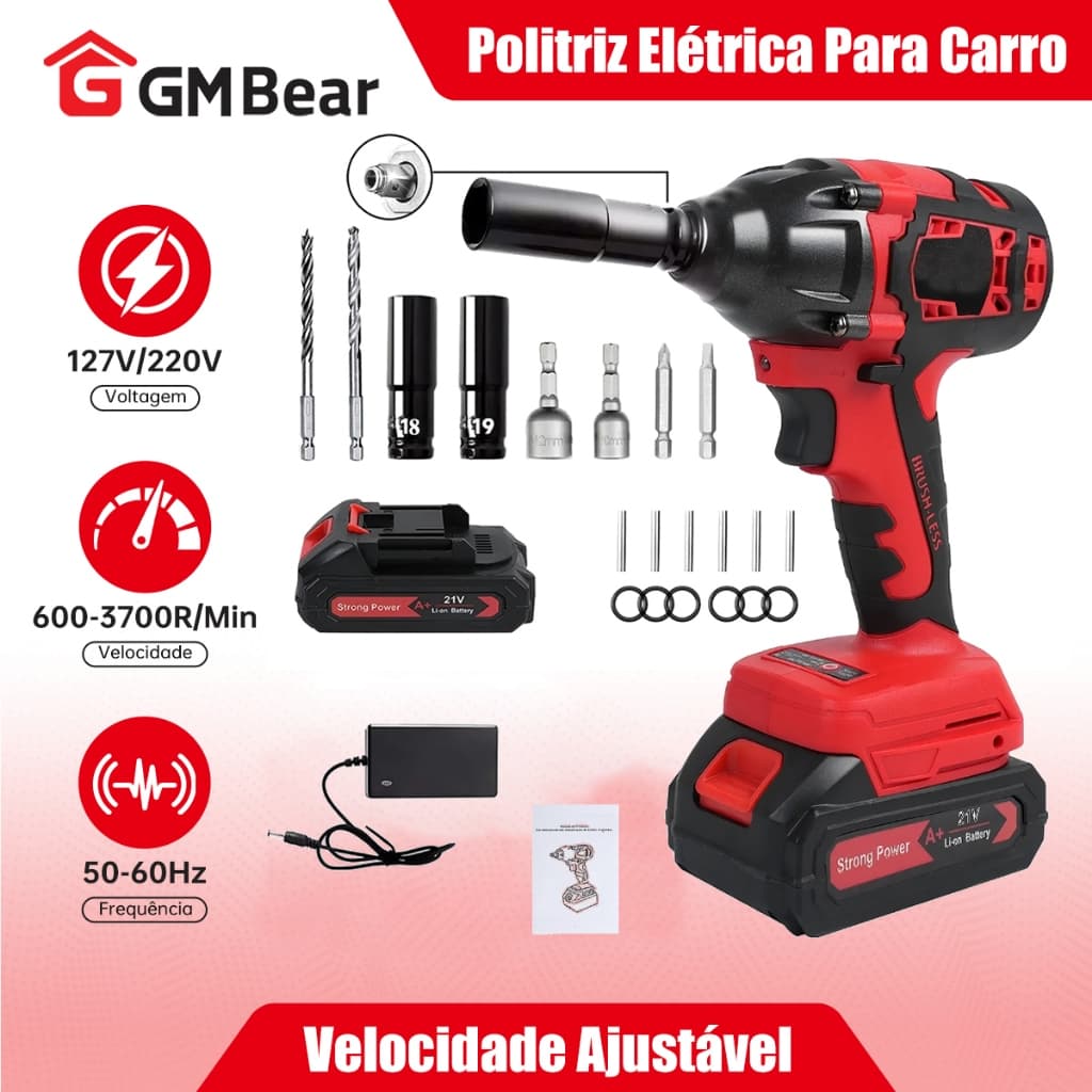 GM Bear Chave De Impacto Sem Fio 21 V, 420 Nm, Kit Parafusadeira, Furadeira, Motor Elétrico Com Velocidades Variáveis