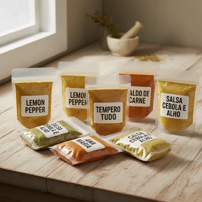 Temperos E Especiarias Com Kit 18 temperos (50 gramas cada) Em Embalagens Zip Lock (obs oregano 30g)