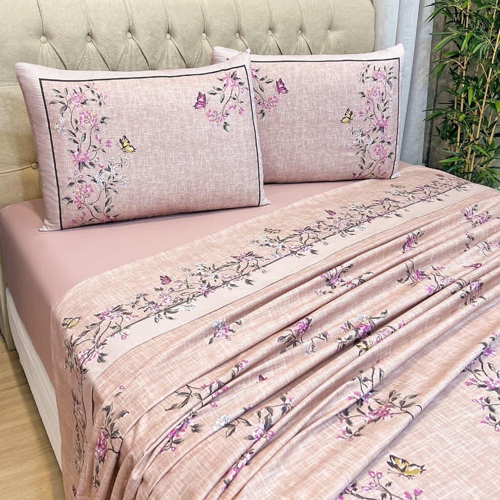 Jogo de Cama Bouquet 4 Peças Casal Queen King Borboleta Floral Percal 300 Fios Conforto Macio Enxoval Cama Quarto
