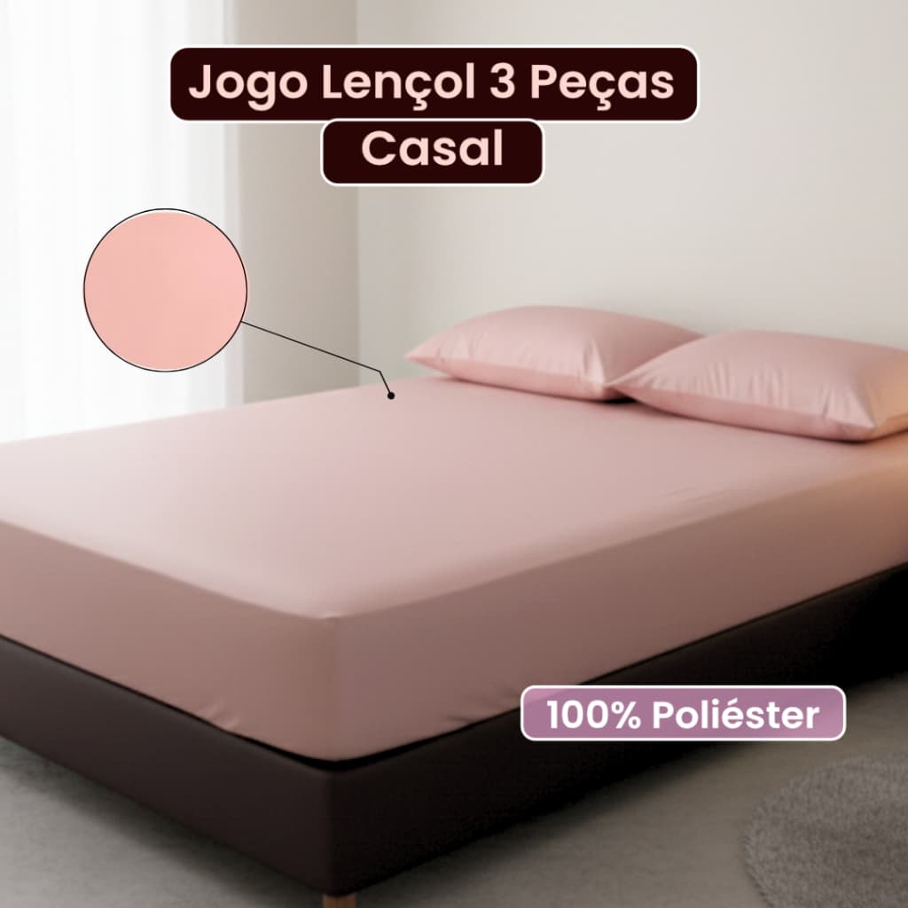 Jogo de Lençol Casal Padrão 3 Peças Micropercal 400 Fios Macio Com Ponto Palito
