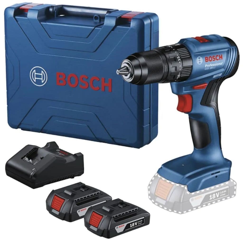 Parafusadeira Furadeira de Impacto GSB 185-LI Bosch 18V Com Maleta + 2 Baterias