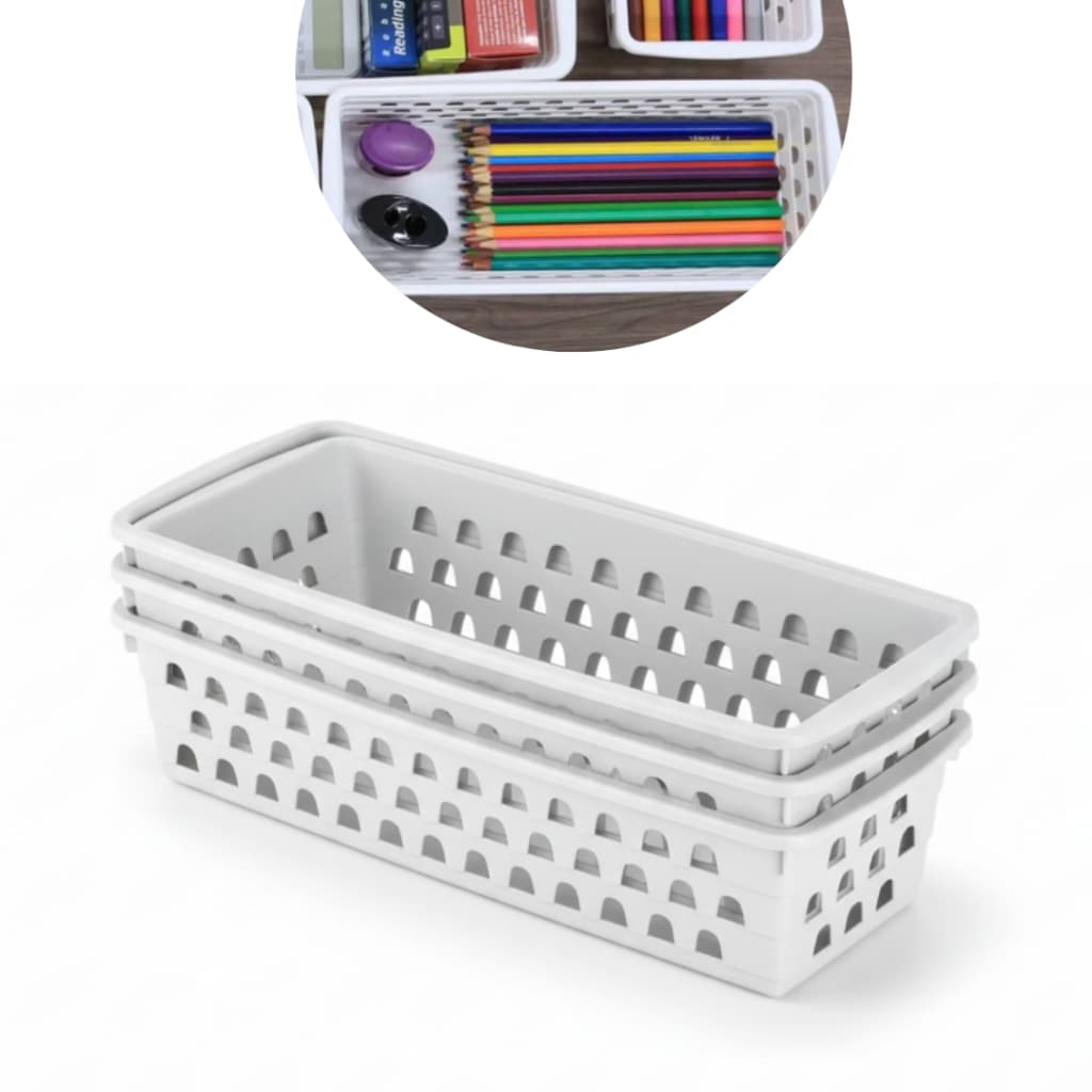 Kit com 4 Cestos Organizador Comprido Banheiros Cozinha Escritórios Lavanderia M 28x11x8cm