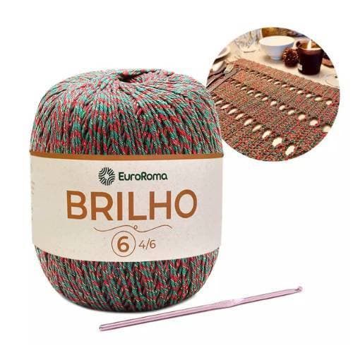 Barbante EuroRoma Brilho Especial Natal 400g Nº6 | Ouro e Prata | Fio com Brilho para Crochê, Tricô e Artesanato