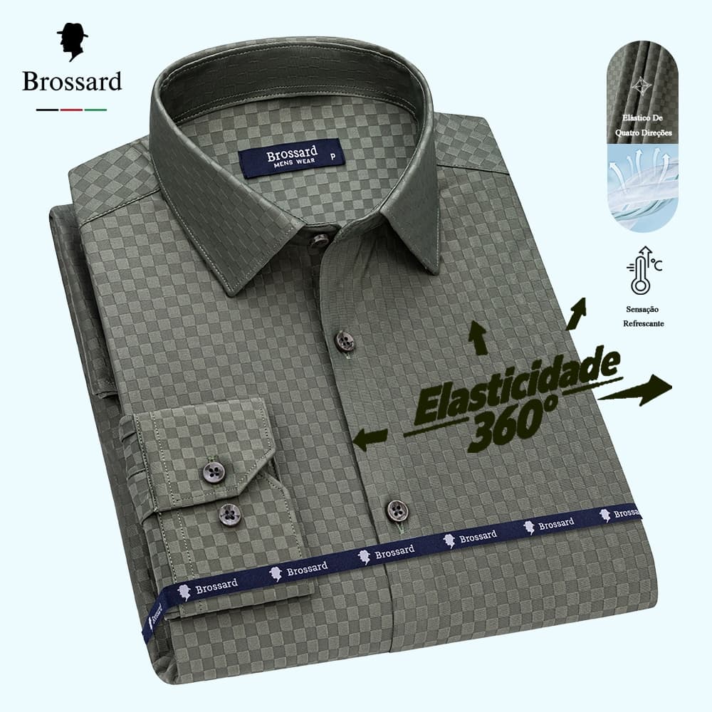 Camisa Social Masculina Slim fit Premium Não Amassa Elastano, Blusa Manga Longa Luxo Xadrez Elegante