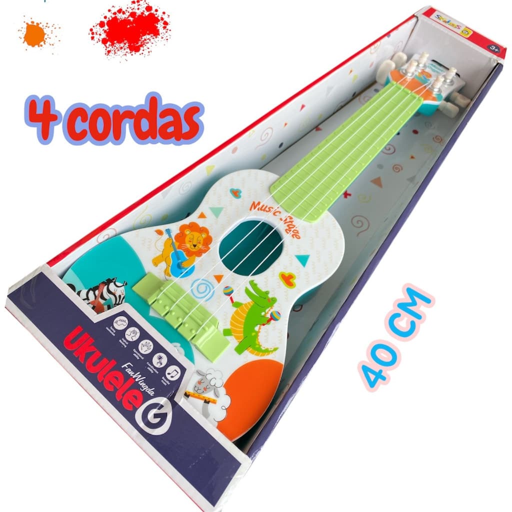 Violâo Guitarra Musical Infantil 40 CM 4 Notas Educativo Colorido Para Criança