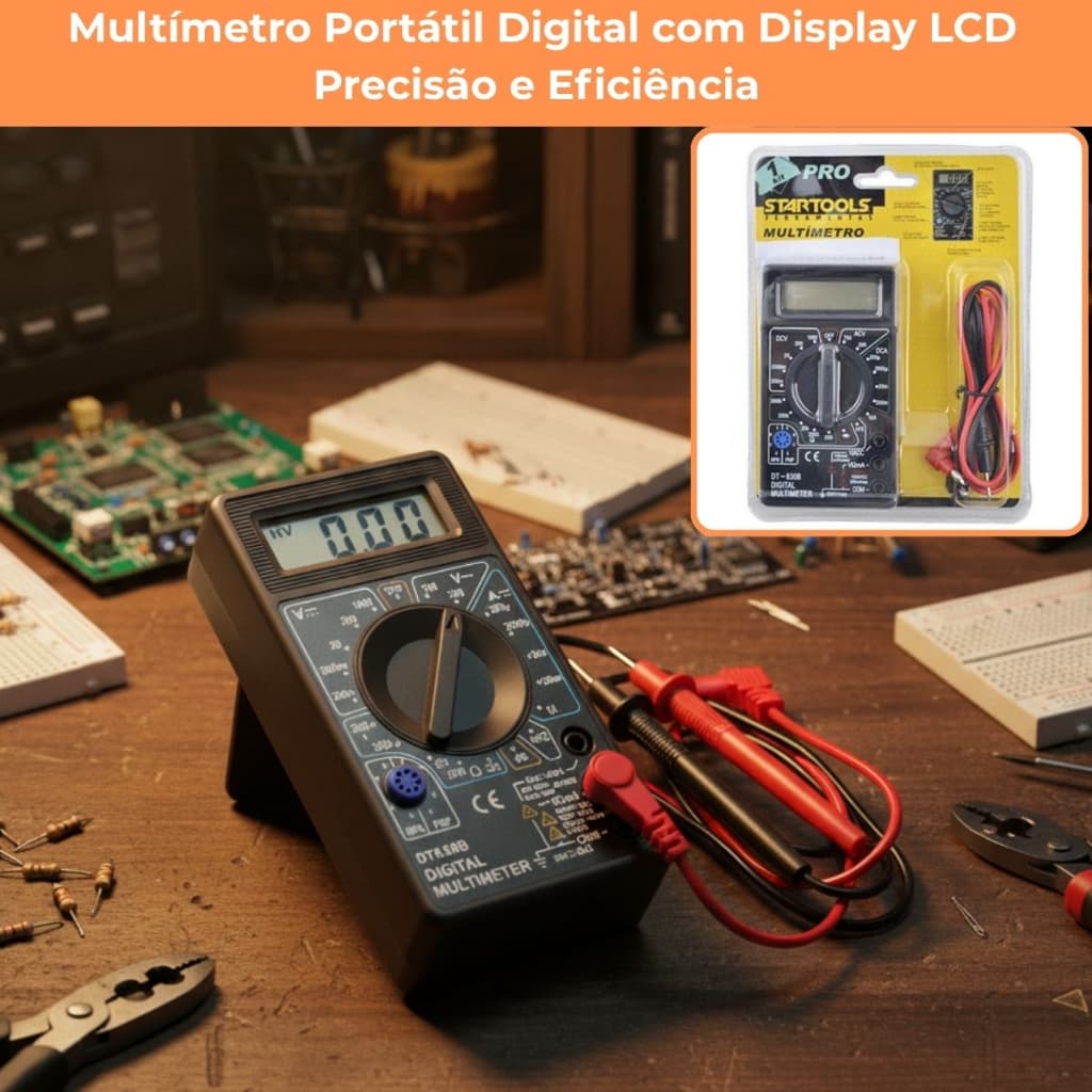 Multímetro Digital Portátil Display Lcd Precisão Sensor Eletrônica Profissional Preto