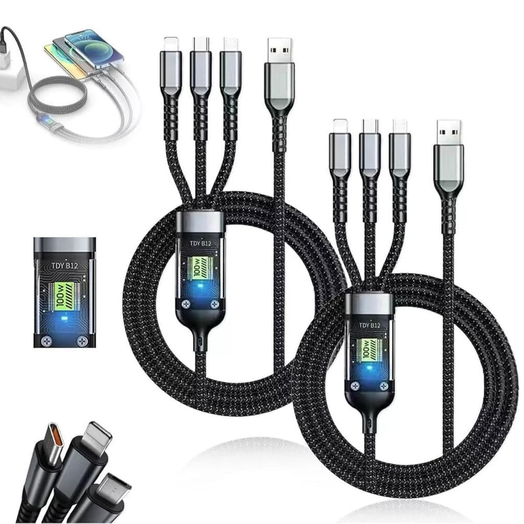 Cabo De Carregamento De Liga De Zinco 3 Em 1 100W 6A Carregador Super Rápido USB Proteção Para Micro Tipo C