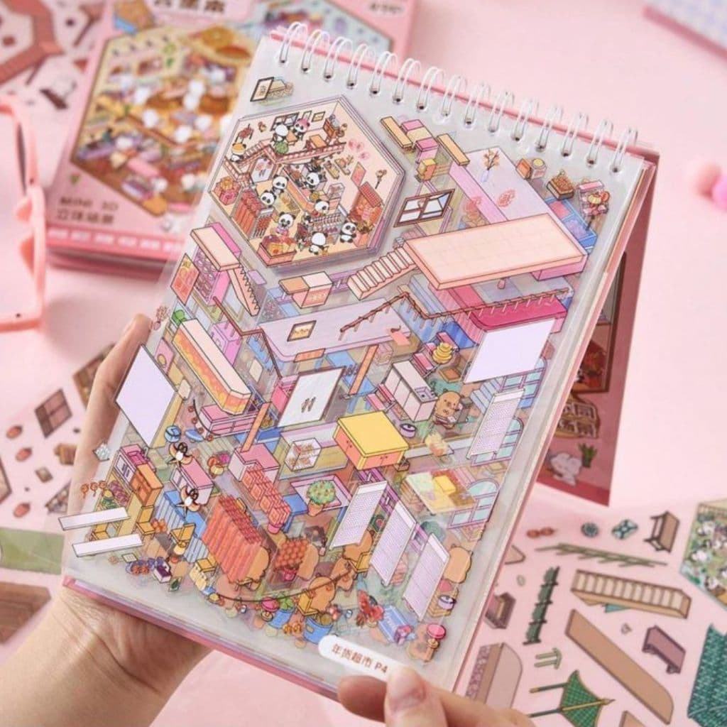 Caderno Adesivos 3d com 20 Cenários para Montar e Decorar.XHL_STORE