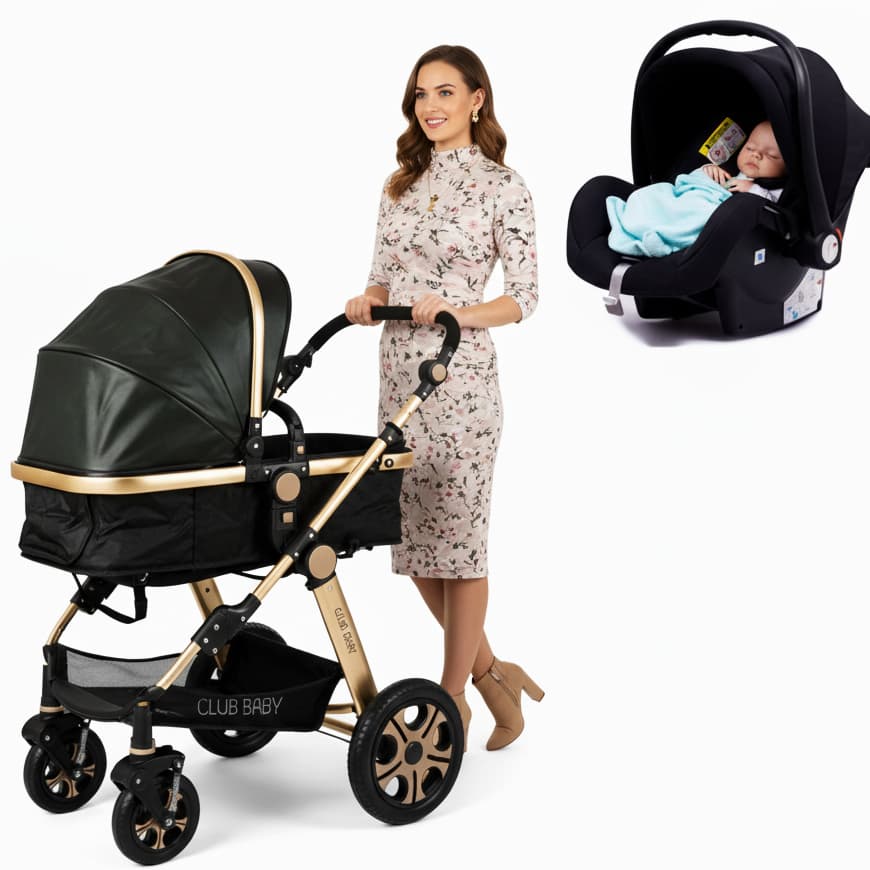 Kit 3 em 1 Carrinho Luxo + Bebê Conforto Preto Selo Inmetro