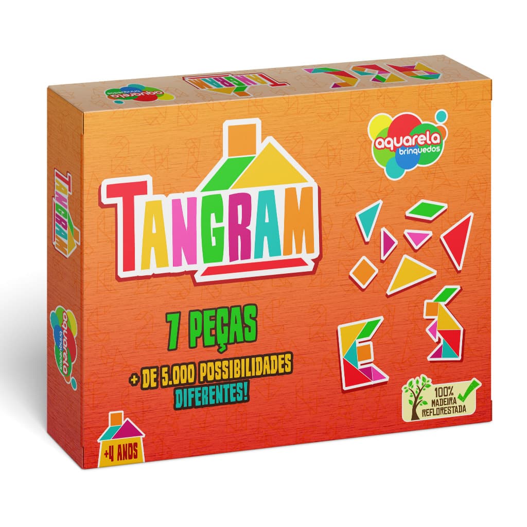 Tangram Brinquedo Educativo em Madeira Aquarela Brinquedos 7 Peças