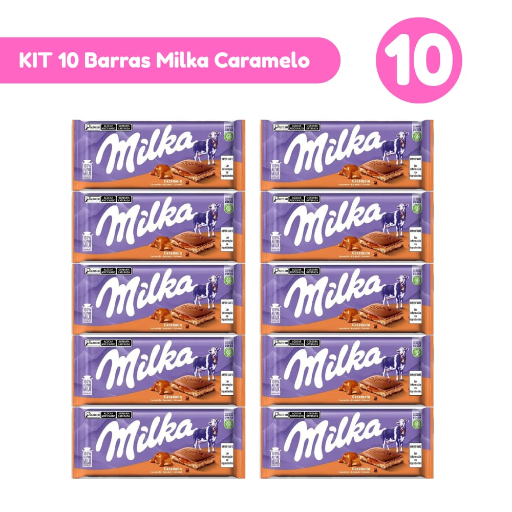 Kit 10 Barras Milka Caramelo 100g Importadas Mondelez Kit com 5 e 10 Unidades