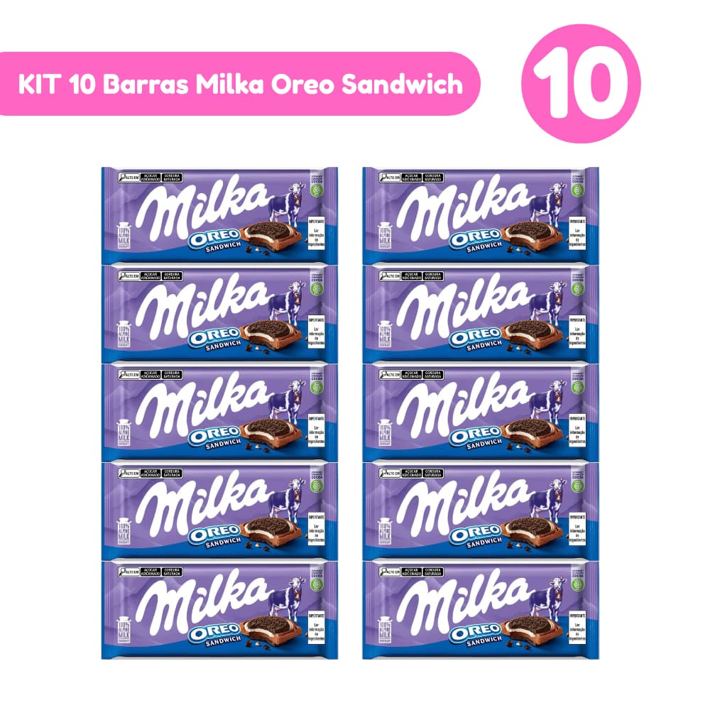 Kit 10 Barras Milka Oreo Sandwich 100g Importadas Mondelez Kit com 5 e 10 Unidades