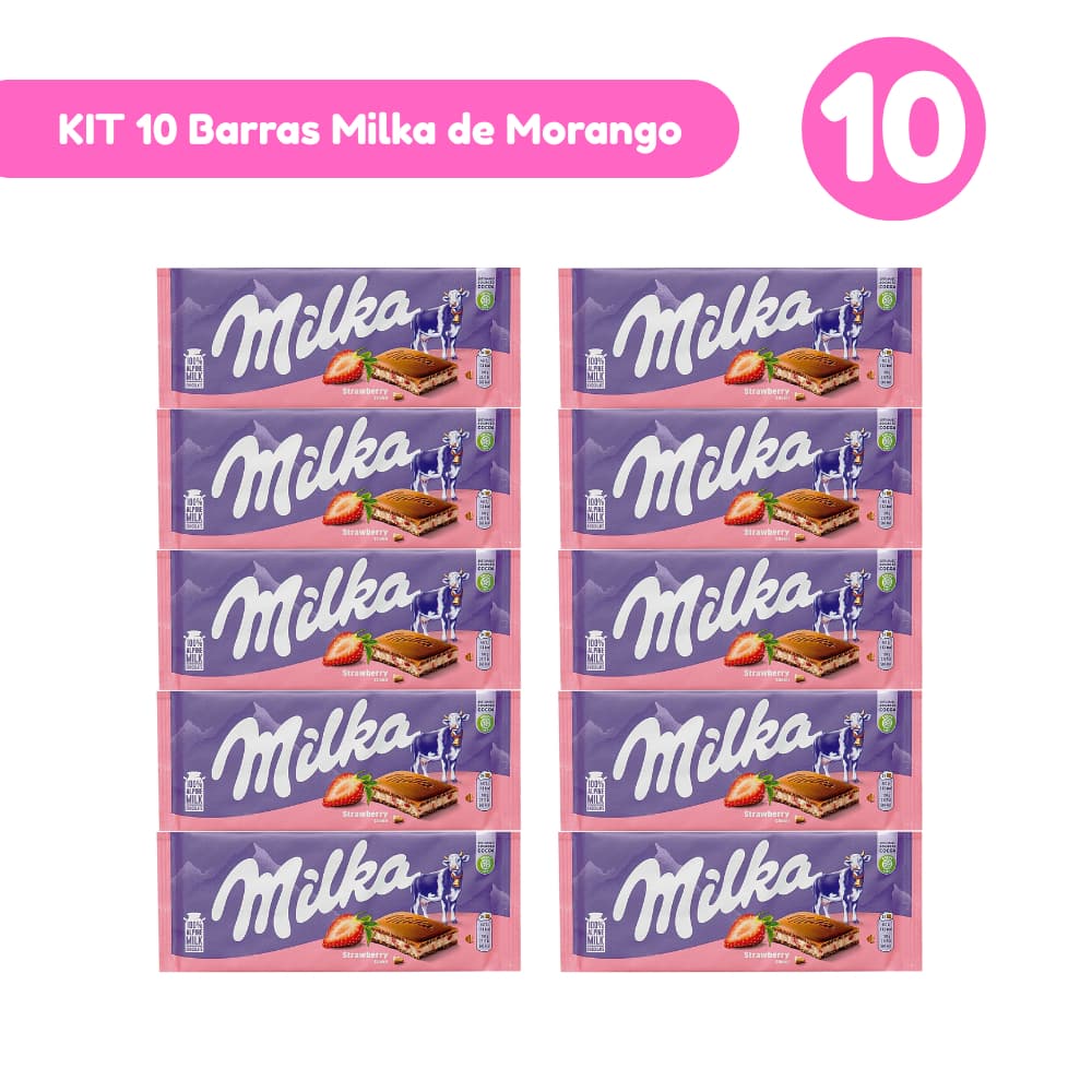 Kit 10 Barras Milka Strawberry (Morango) 100g Importadas Mondelez Kit com 5 e 10 Unidades