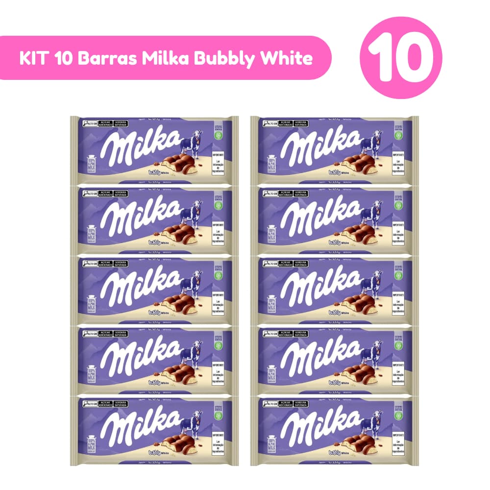 Kit 10 Barras Milka Bubbly White 95g Importadas Mondelez Kit com 5 e 10 Unidades