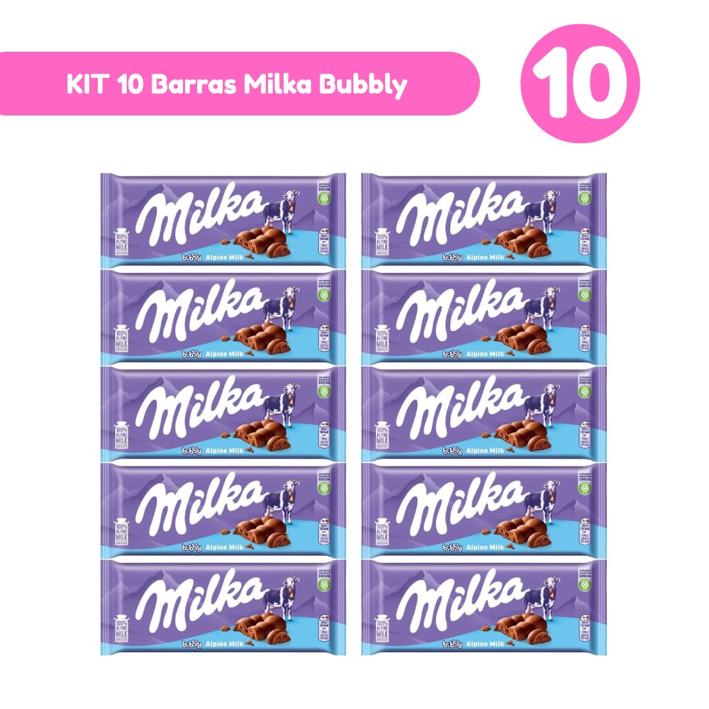 Kit 10 Barras Milka Bubbly 100g Importadas Mondelez Kit com 5 e 10 Unidades