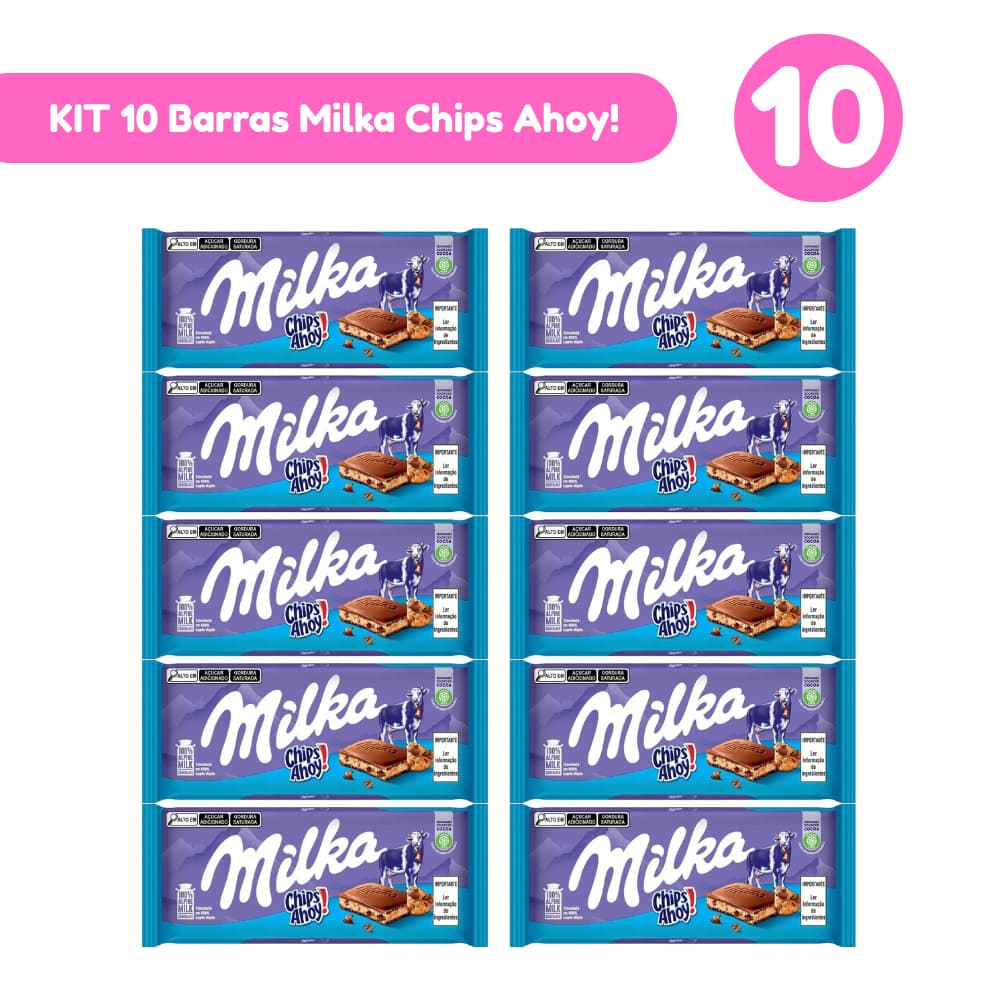 Kit 10 Barras Milka Chips Ahoy! 100g Importadas Mondelez Kit com 5 e 10 Unidades