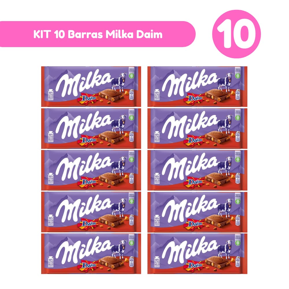 Kit 10 Barras Milka Daim 100g Importadas Mondelez Kit com 5 e 10 Unidades