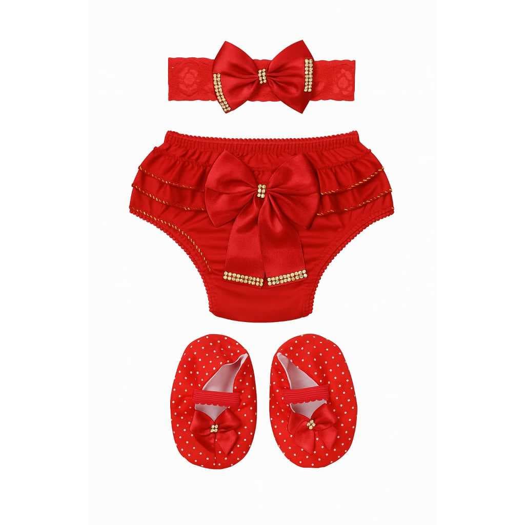 Kit Calcinha Bunda Rica Tapa Fralda Laço Sapatinho e Calcinha infantil de 1 até 9 meses