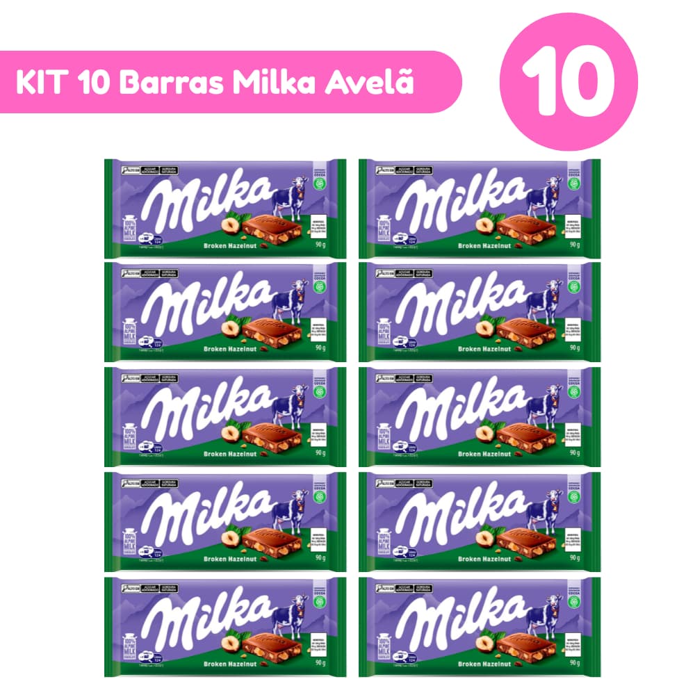 Kit 10 Barras Milka Hazelnut Avelã 90g Importadas Mondelez Kit com 5 e 10 Unidades