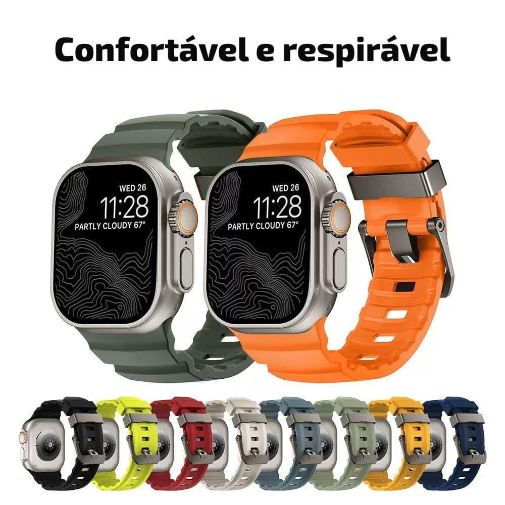 Pulseira Silicone Titânio Fecho metal para apple watch e smartwatch 45mm/44mm/46mm/49mm